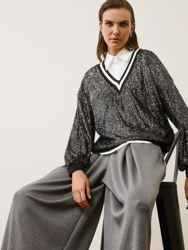 Casual Chic Μπλούζα με Παγιέτες
