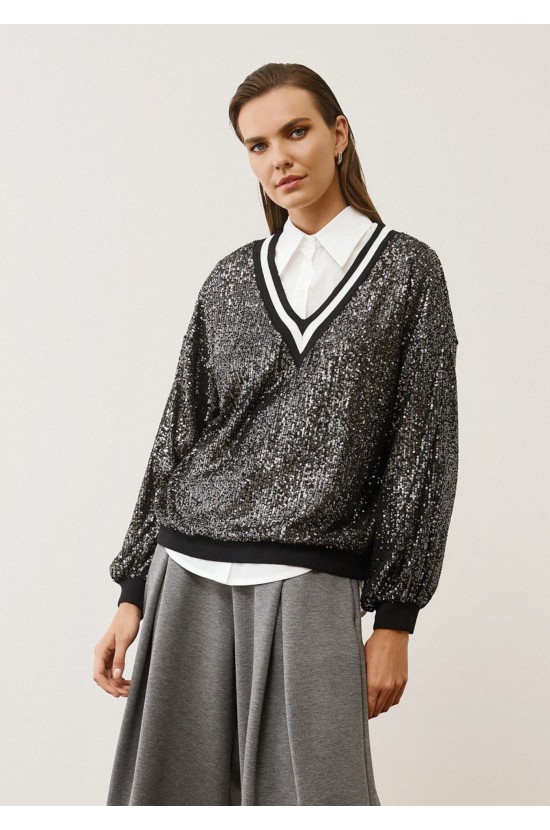 Casual Chic Μπλούζα με Παγιέτες