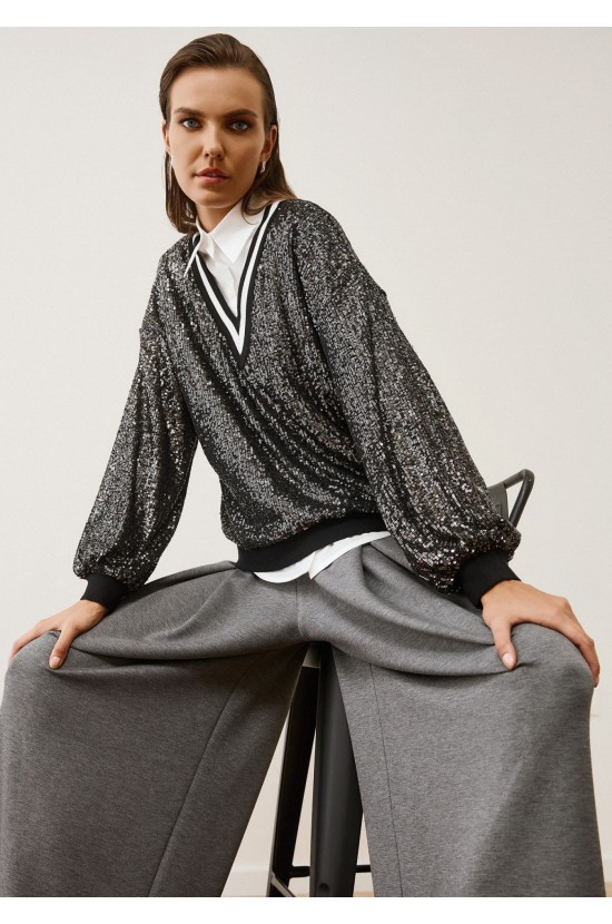 Casual Chic Μπλούζα με Παγιέτες