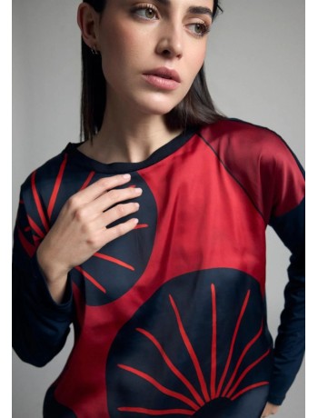 Blouse with Abstract Print – Blue/Red Blouse with Abstract Print – Blue/Red