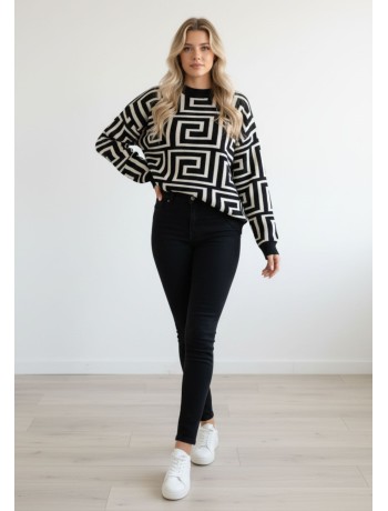 Πλεκτή Μπλούζα Με Γεωμετρικό  Μοτίβο