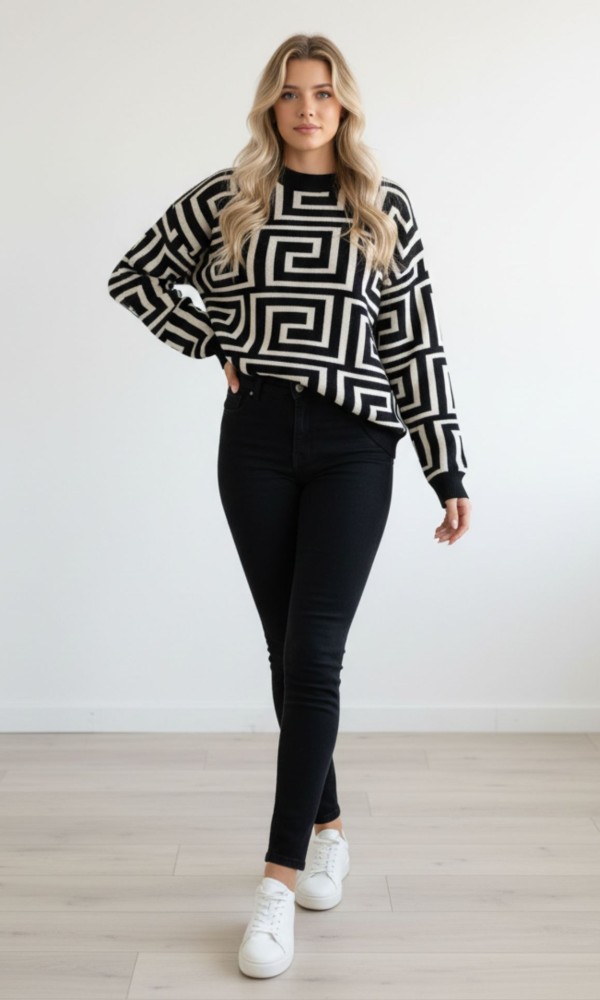 Knitted Blouse With Geometric Pattern Knitted Blouse With Geometric Pattern