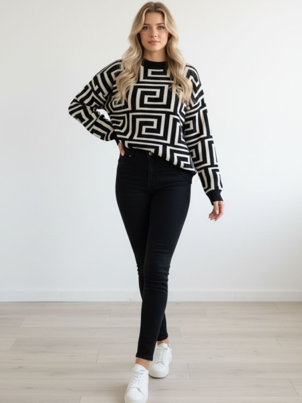 Πλεκτή Μπλούζα Με Γεωμετρικό Μοτίβο Πλεκτή Μπλούζα Με Γεωμετρικό Μοτίβο