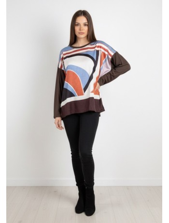 Μπλούζα  Με Abstract Print Σε Γήινες Αποχρώσεις