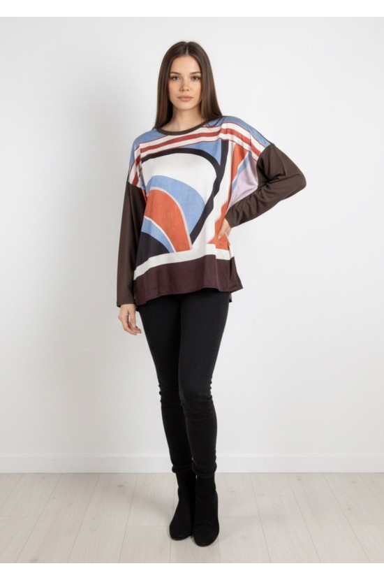 Μπλούζα  Με Abstract Print Σε Γήινες Αποχρώσεις