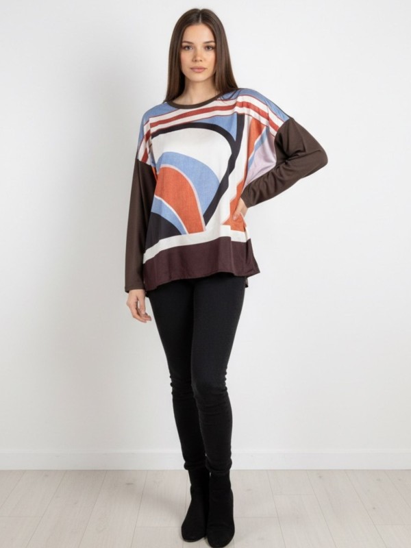 Μπλούζα  Με Abstract Print Σε Γήινες Αποχρώσεις