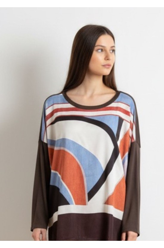 Μπλούζα  Με Abstract Print Σε Γήινες Αποχρώσεις