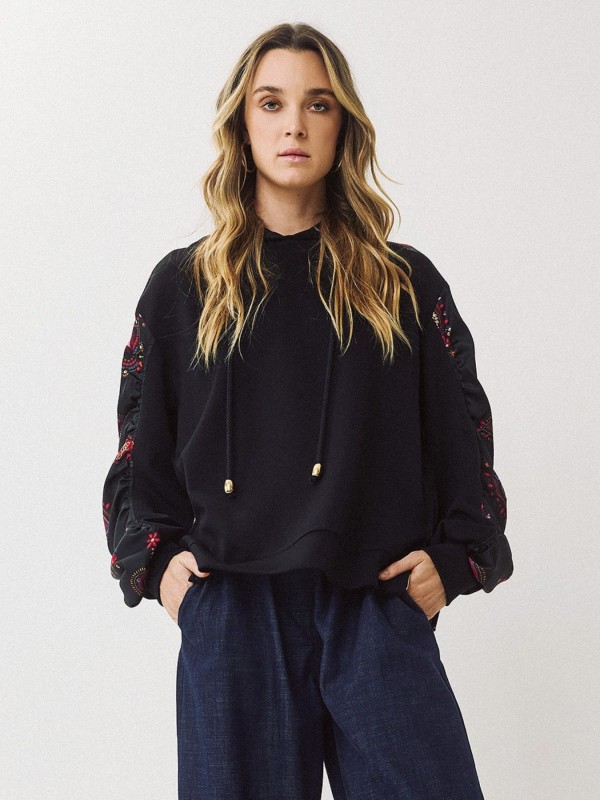 Hooded Sweatshirt with Printed Sleeves