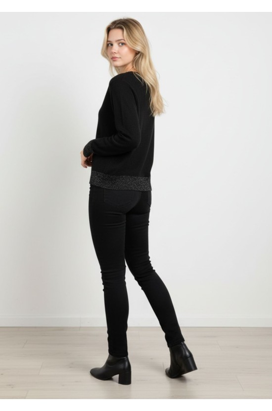 Black Knitted Blouse With V Neck & Shiny Details Black Knitted Blouse With V Neck & Shiny Details