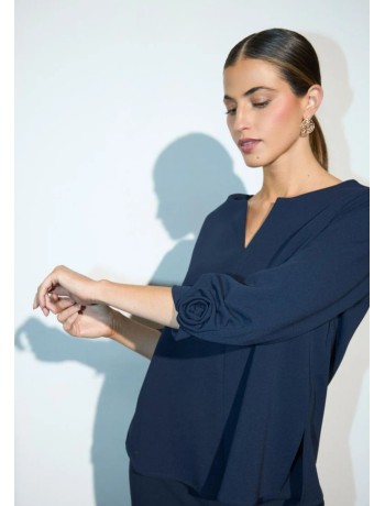 Blue Blouse with a Flower on the Sleeve Blue Blouse with a Flower on the Sleeve