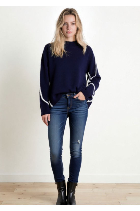 Πλεκτή Μπλούζα Μπλε Navy με Λευκές Λεπτομέρειες Πλεκτή Μπλούζα Μπλε Navy με Λευκές Λεπτομέρειες