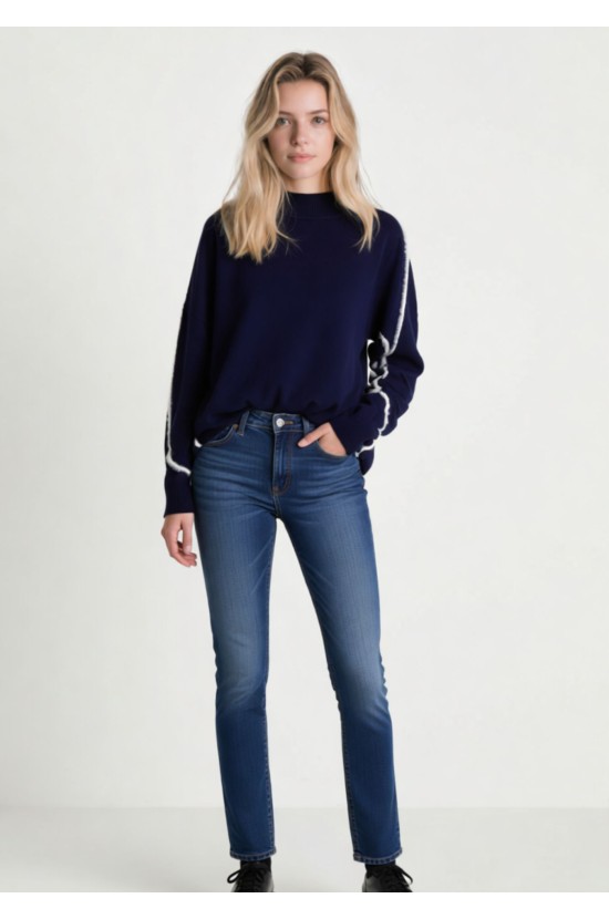 Πλεκτή Μπλούζα Μπλε Navy με Λευκές Λεπτομέρειες Πλεκτή Μπλούζα Μπλε Navy με Λευκές Λεπτομέρειες
