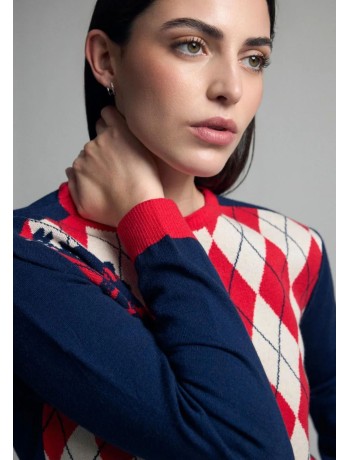 Knitted Blouse with Rhombus Patterns