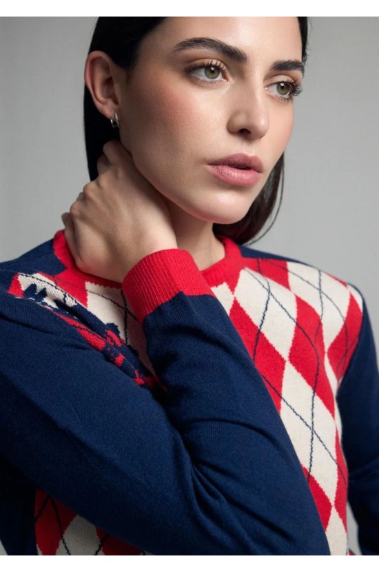 Knitted Blouse with Rhombus Patterns Knitted Blouse with Rhombus Patterns
