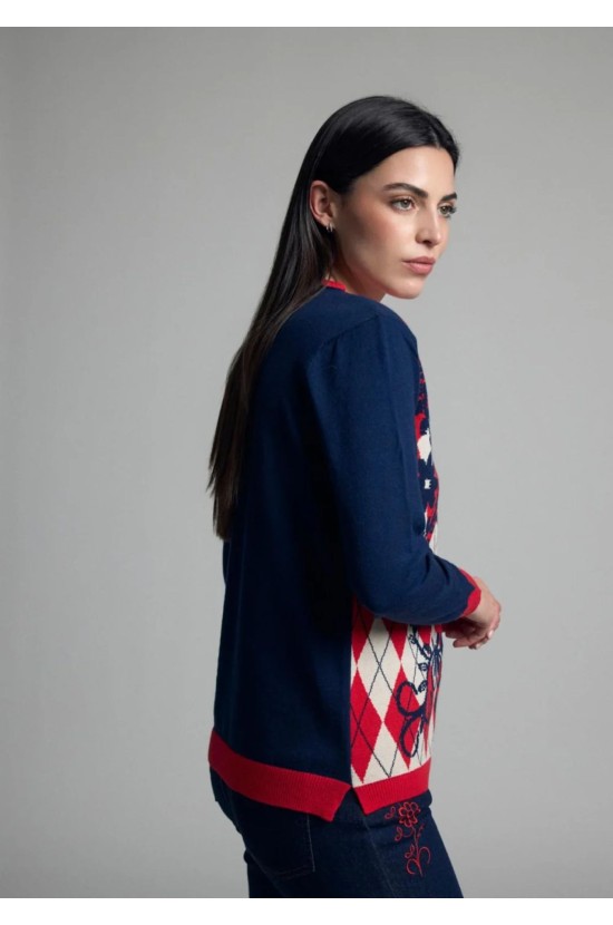 Knitted Blouse with Rhombus Patterns Knitted Blouse with Rhombus Patterns
