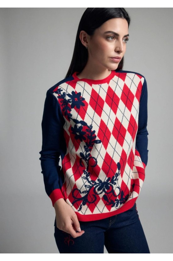 Knitted Blouse with Rhombus Patterns Knitted Blouse with Rhombus Patterns