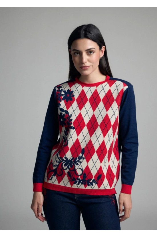 Knitted Blouse with Rhombus Patterns Knitted Blouse with Rhombus Patterns
