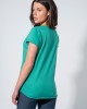 Green blouse with V and short sleeves.