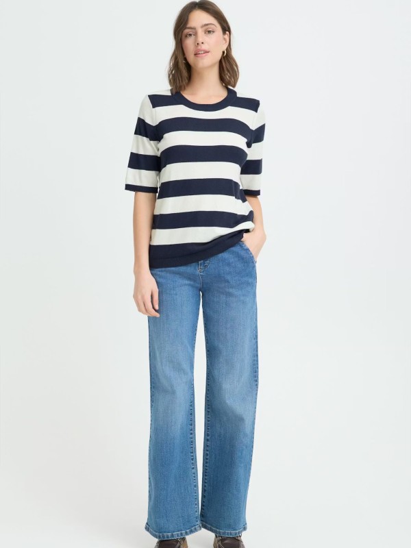 Knitted Striped Blouse Blue