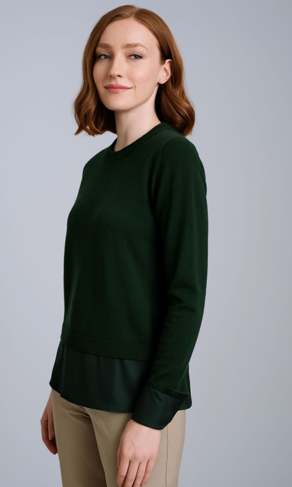 Πράσινη Μπλούζα με Σατινέ Τελείωμα