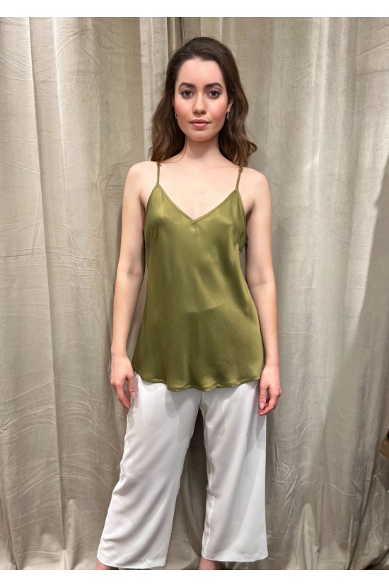 Olive Satin Top