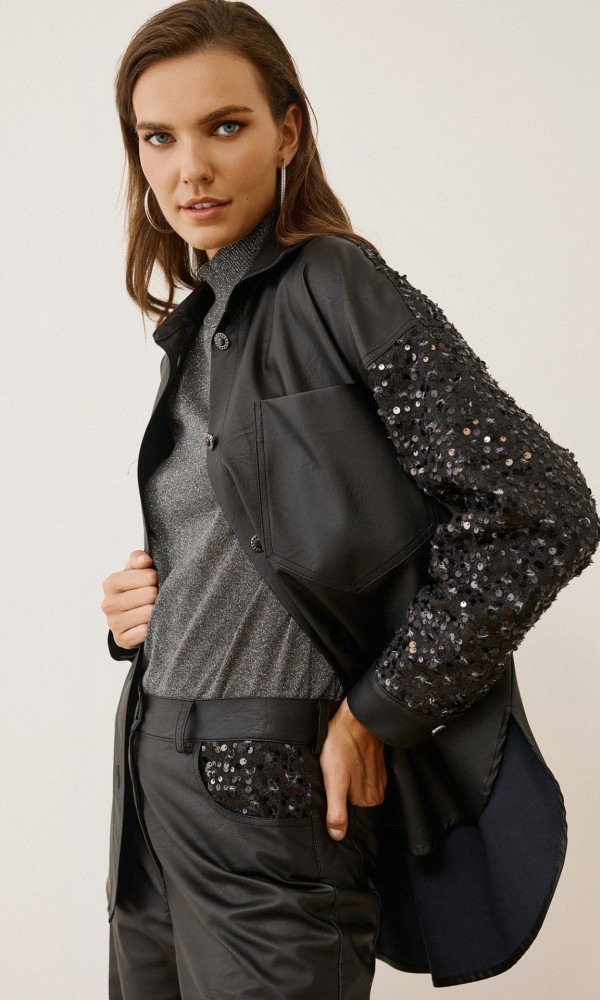 Πουκάμισο με Δερματίνη & Παγιέτες