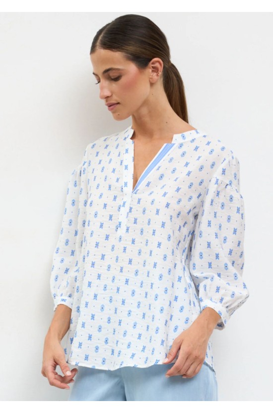 Printed Shirt with Balloon Sleeves