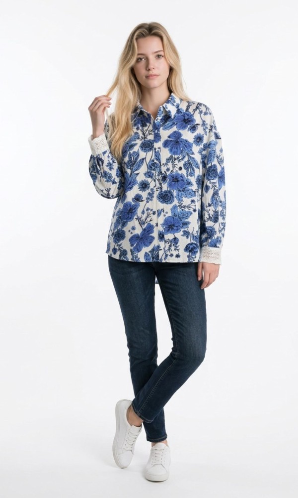 Floral Πουκάμισο Με Μπλε Print