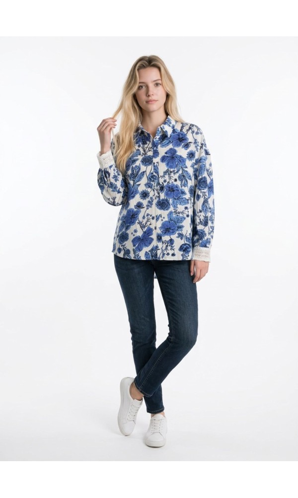 Floral Πουκάμισο Με Μπλε Print