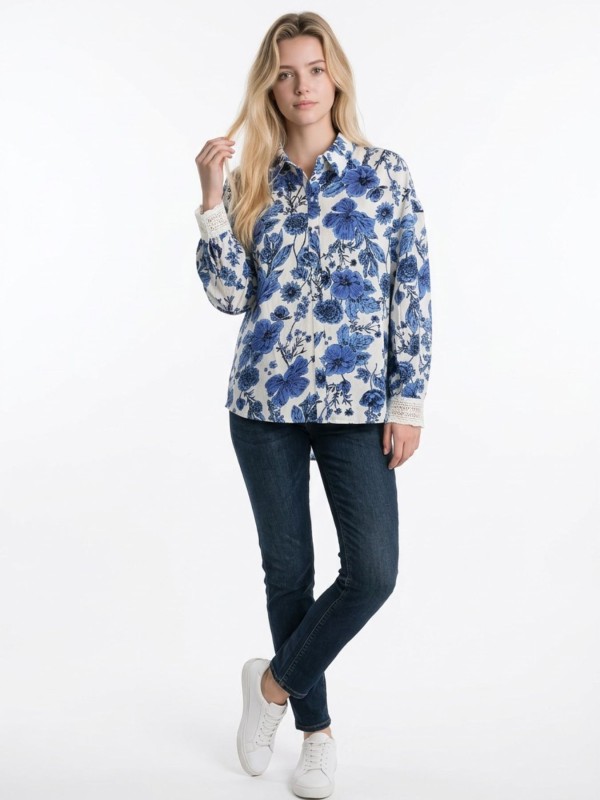 Floral Shirt with Blue Print