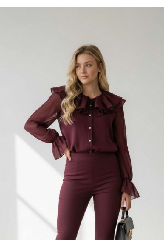 Μπορντό Πουκάμισο με Εντυπωσιακό Βολάν Μπορντό Πουκάμισο με Εντυπωσιακό Βολάν