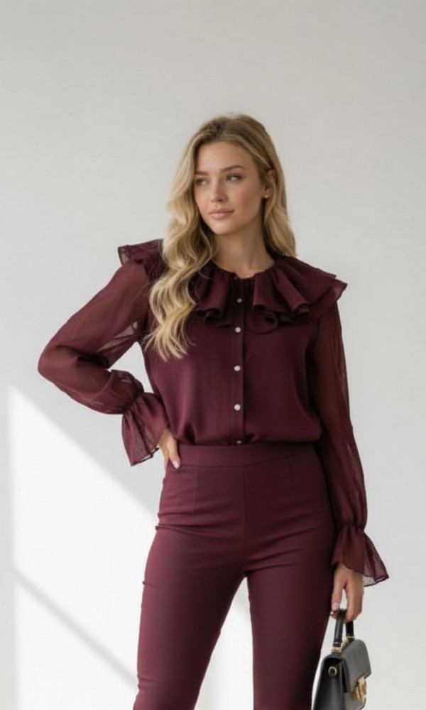 Μπορντό Πουκάμισο με Εντυπωσιακό Βολάν