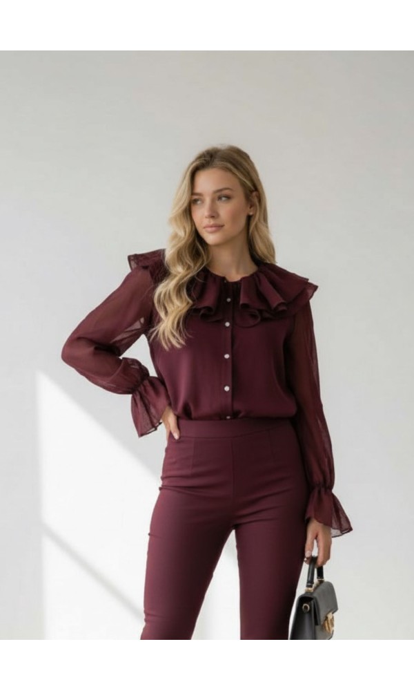 Μπορντό Πουκάμισο με Εντυπωσιακό Βολάν