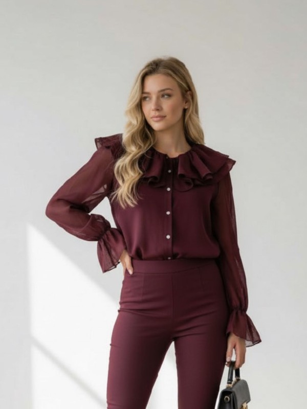 Μπορντό Πουκάμισο με Εντυπωσιακό Βολάν