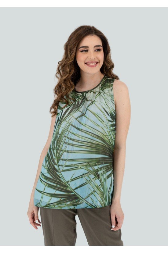 Sleeveless Olive Shirt With Designs