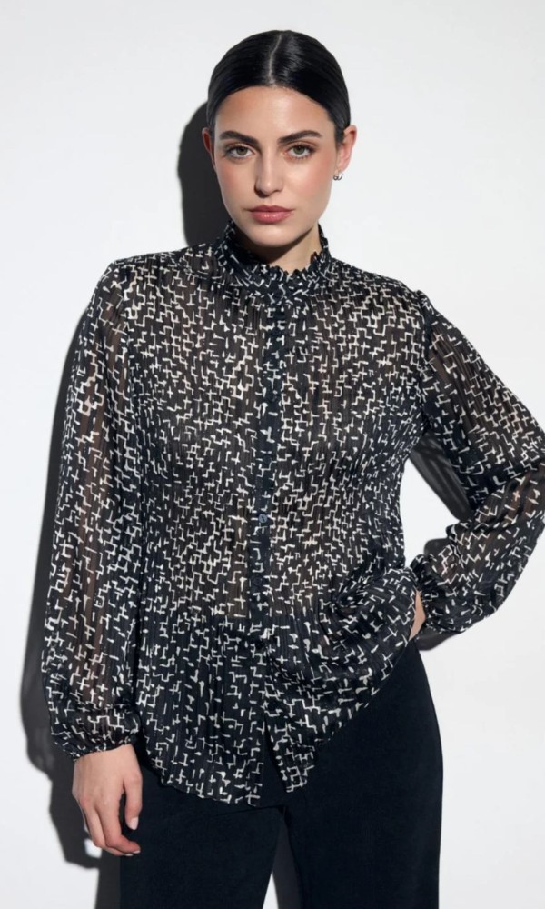 Black-and-White Pleated Shirt