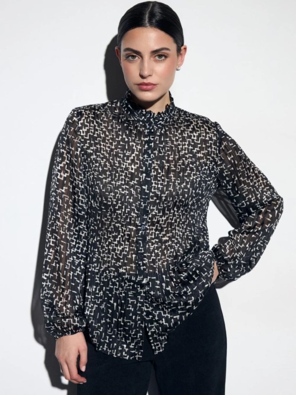 Black-and-White Pleated Shirt