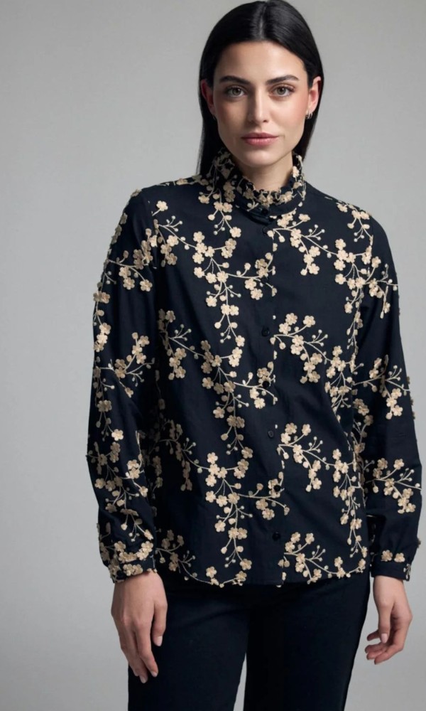 Black Shirt with a Floral Pattern