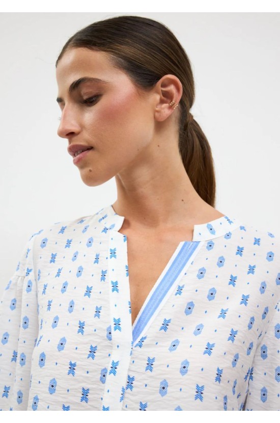 Printed Shirt with Balloon Sleeves