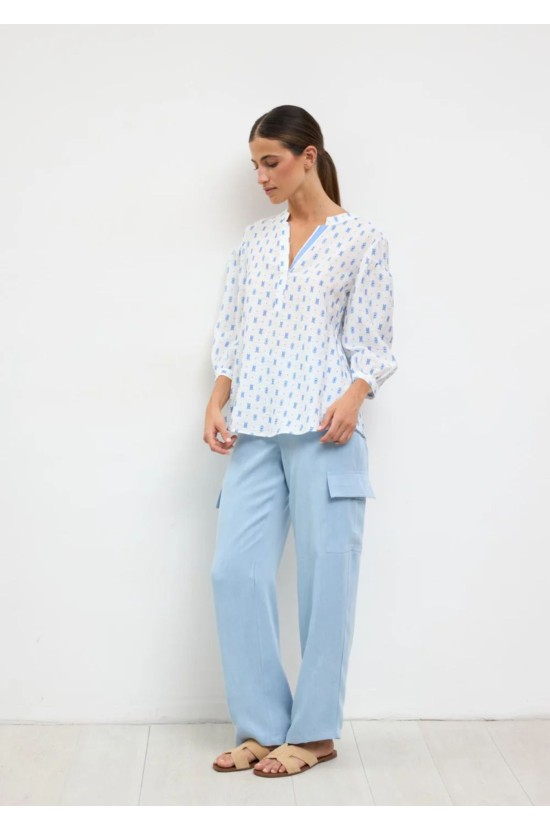 Printed Shirt with Balloon Sleeves