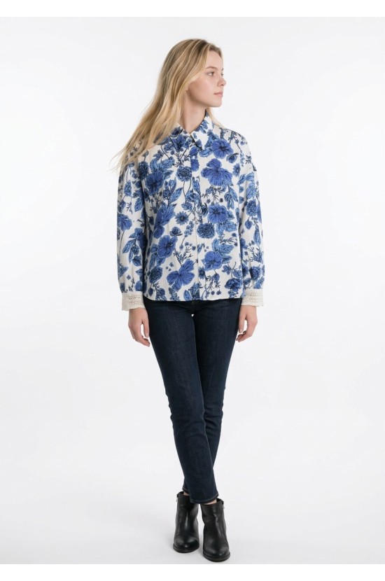 Floral Πουκάμισο Με Μπλε Print