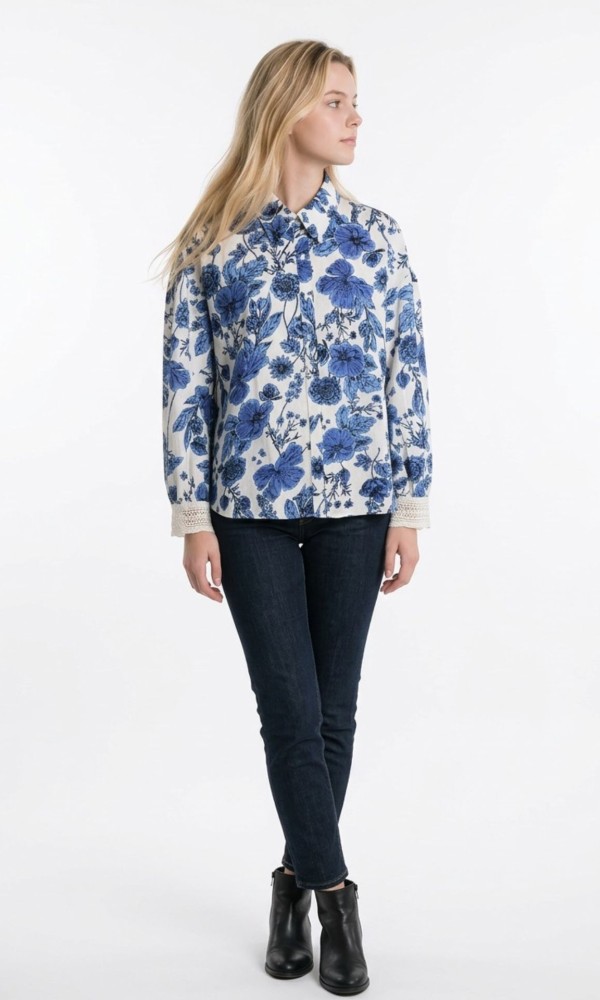 Floral Πουκάμισο Με Μπλε Print