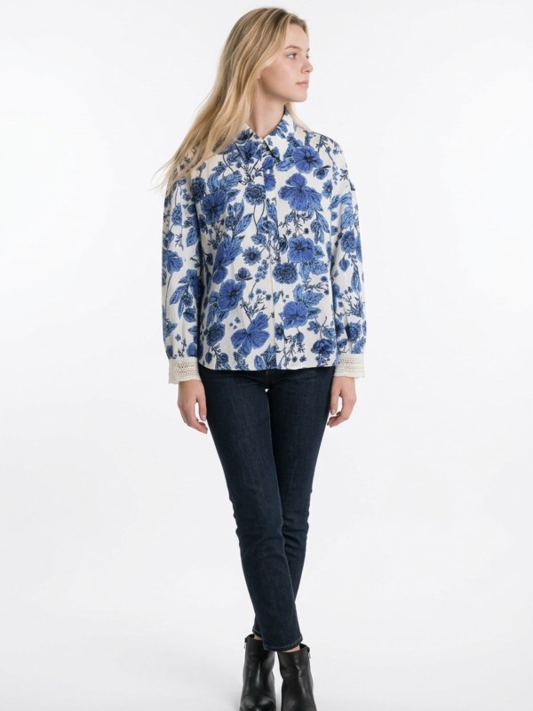 Floral Shirt with Blue Print
