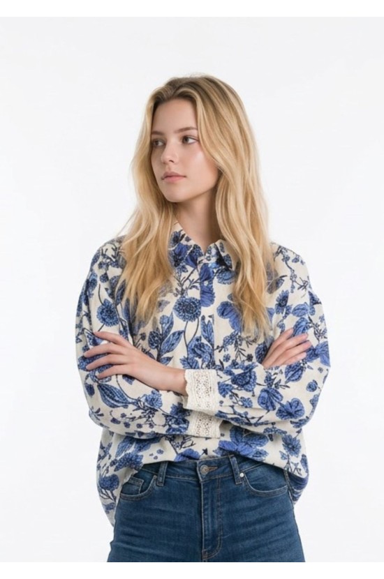 Floral Πουκάμισο Με Μπλε Print