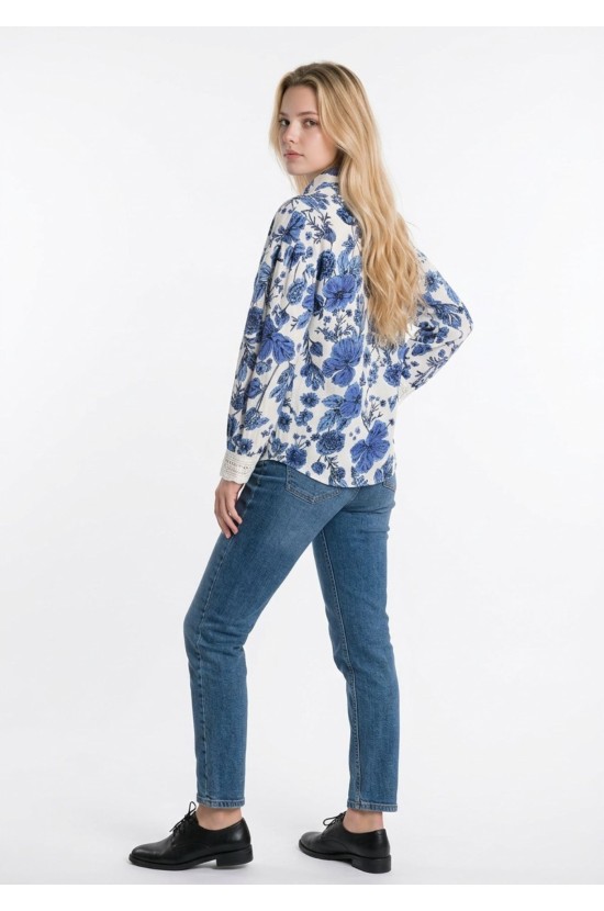 Floral Πουκάμισο Με Μπλε Print