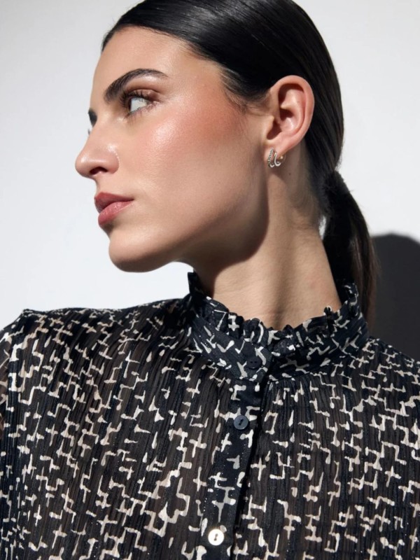 Black-and-White Pleated Shirt