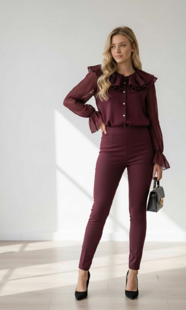 Μπορντό Πουκάμισο με Εντυπωσιακό Βολάν Μπορντό Πουκάμισο με Εντυπωσιακό Βολάν