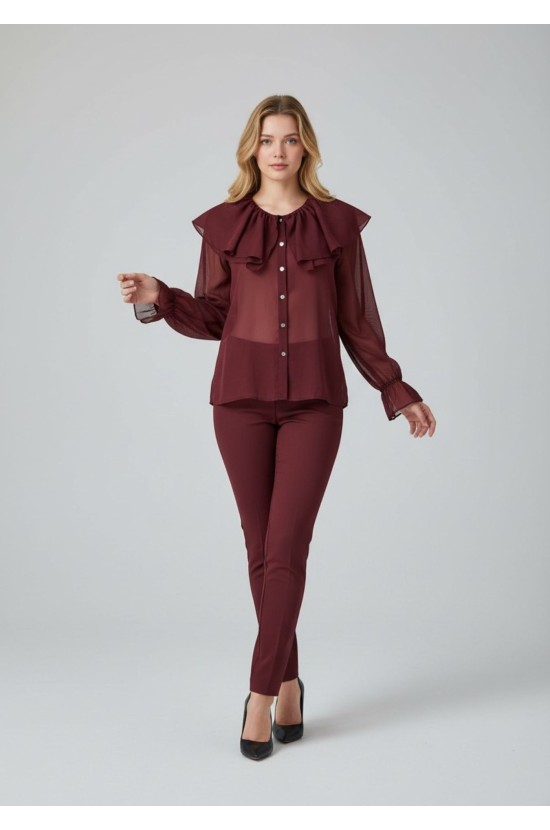 Μπορντό Πουκάμισο με Εντυπωσιακό Βολάν Μπορντό Πουκάμισο με Εντυπωσιακό Βολάν