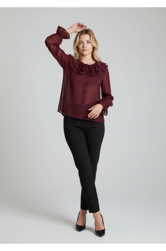 Μπορντό Πουκάμισο με Εντυπωσιακό Βολάν Μπορντό Πουκάμισο με Εντυπωσιακό Βολάν