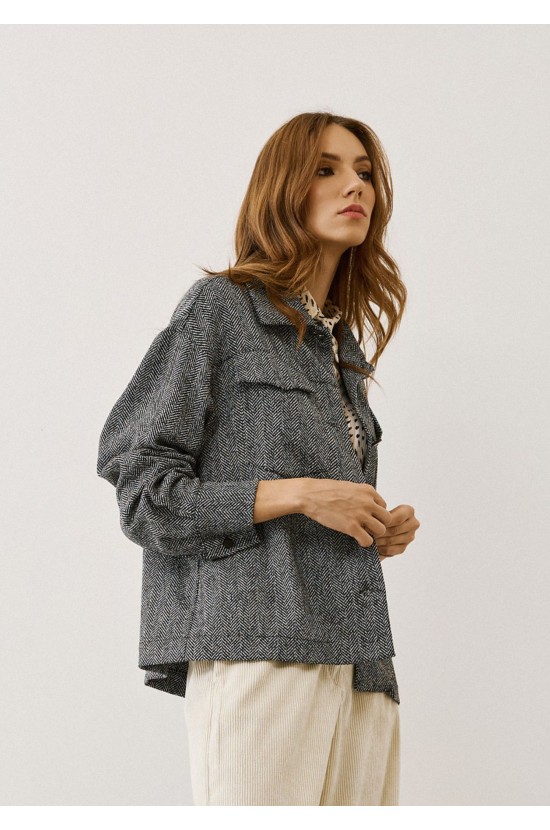 Πουκάμισο Oversized με Σχέδιο Ψαροκόκαλο